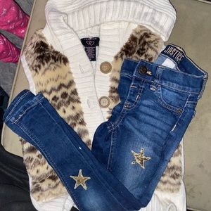 Girls Vest & Stretchy skinny star sequenced jeans
